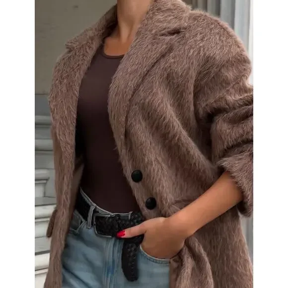 Women Faux Fur Jacket Soft Warm Plush Coat Outerwear Elegant Chic - Picture 3 of 10